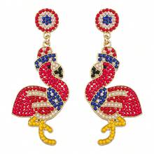 4th Of July USA 250th Flamingo Earrings, Red White Blue Beaded Drop Earrings For Beach, Parades & America's 250th Anniversary - Multicolor - View 5
