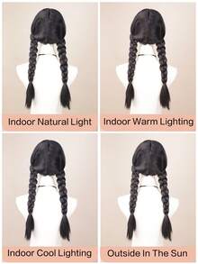 Synthetic Wig, Black Double Ponytail Wig, Full Head Coverage Wig, Unisex Halloween Costume Wig - Natural Black - View 11