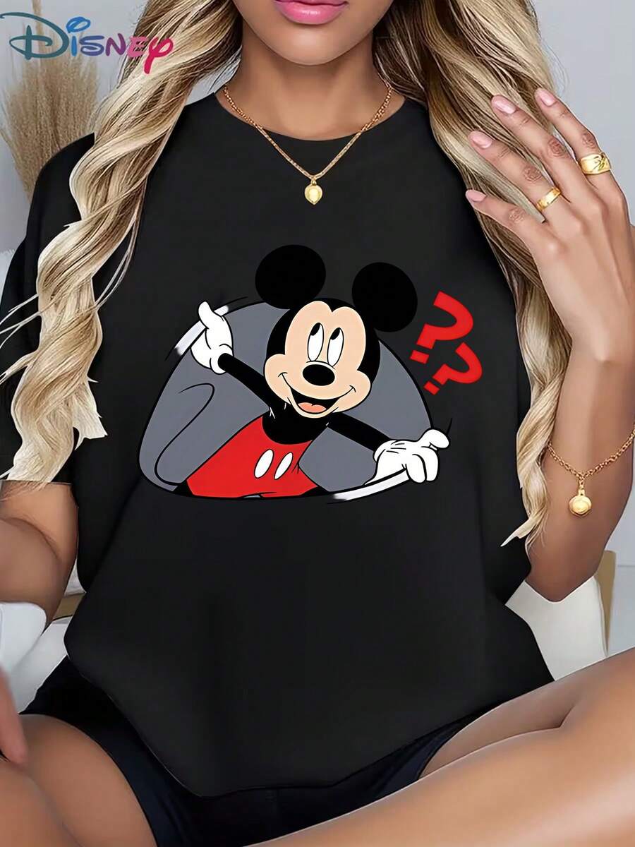 Casual Women's Disney Graphic T-Shirt, Featuring Mickey Mouse Peekaboo Mischief Design (Red Fun Print) - Versatile For Hangouts, Disney Trips & Photo Ops, Popular Women's Cartoon TeeMade From Soft, Comfortable, And Durable Pure Cotton, This Is An Ideal Choice For Spring And Summer. This Crew Neck T-Shirt Is Suitable For Various Occasions, Including Everyday Wear, Shopping, Parties, Travel, And Gatherings, And Also Makes A Thoughtful Gift. - 白色 - 查看 1