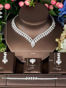 1 Set de Joyería Floral de Circonita Cúbica Elegante, Adecuado para que las Mujeres lo Usen en el Día de San Valentín - Plateado - Ver 6