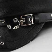 Women's Punk Y2k  Beret Black Pu Cool Punk Skull Spike Cap Leather Flat Top Captain Military Caps Women's Accessories - 黑色 - 查看 7