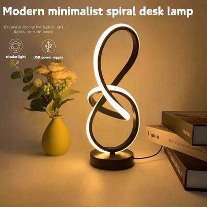 1pc Spiral LED Desk Lamp, Three-Color Dimmable Desktop Lamp, USB Powered, Push-Button Switch, Suitable For Bedroom, Living Room, Office, Coffee Shop Decoration, Birthday, Christmas, Valentine's Day, Halloween Gift.