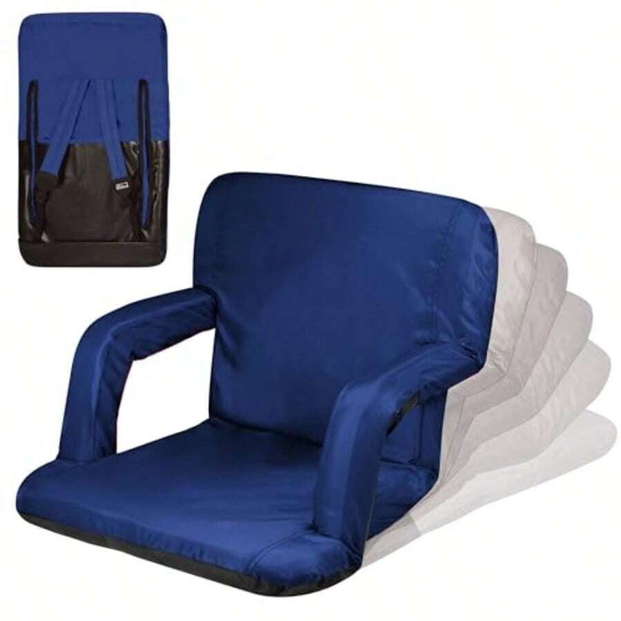 PICNIC TIME Ventura - Asiento reclinable portátil para Estadio con Soporte Trasero sillas blanqueadoras Plegables con Respaldo y cojín Asiento y reposabrazos Acolchados Gruesos Incluye Seis - Marino - Ver 1