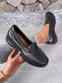 Women's White Non-Slip Casual Loafers - Black-1 - View 4