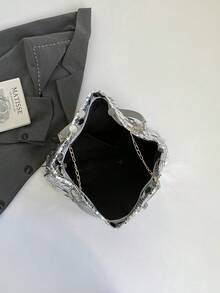 1pc Fashionable Large Capacity Party Sequin Glitter Women's Shoulder Tote Bag, Suitable For Party, Banquet, Travel - Silver - View 10