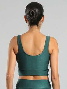 FITNATION Leggings Set With Waistband Pocket + Longline Cropped Top In Micro-Ribbed Fabric With SHINE And HIGH Elasticity And Support. - Hoja verde - Ver 6