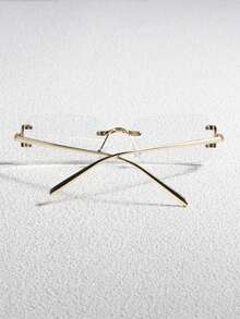 男士无框时尚眼镜，理想的夏季户外休闲配饰，送给朋友的完美礼物，复古配饰，沙滩配饰，夏季海滩度假和户外旅行必备 - 金框白平 - 查看 3