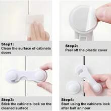 3 Protective Safety Locks - Cabinet Lock, Adhesive Cabinet Latch Lock, Multi Functional Refrigerator Drawer, Garbage Can, No Drilling Required - White - View 6
