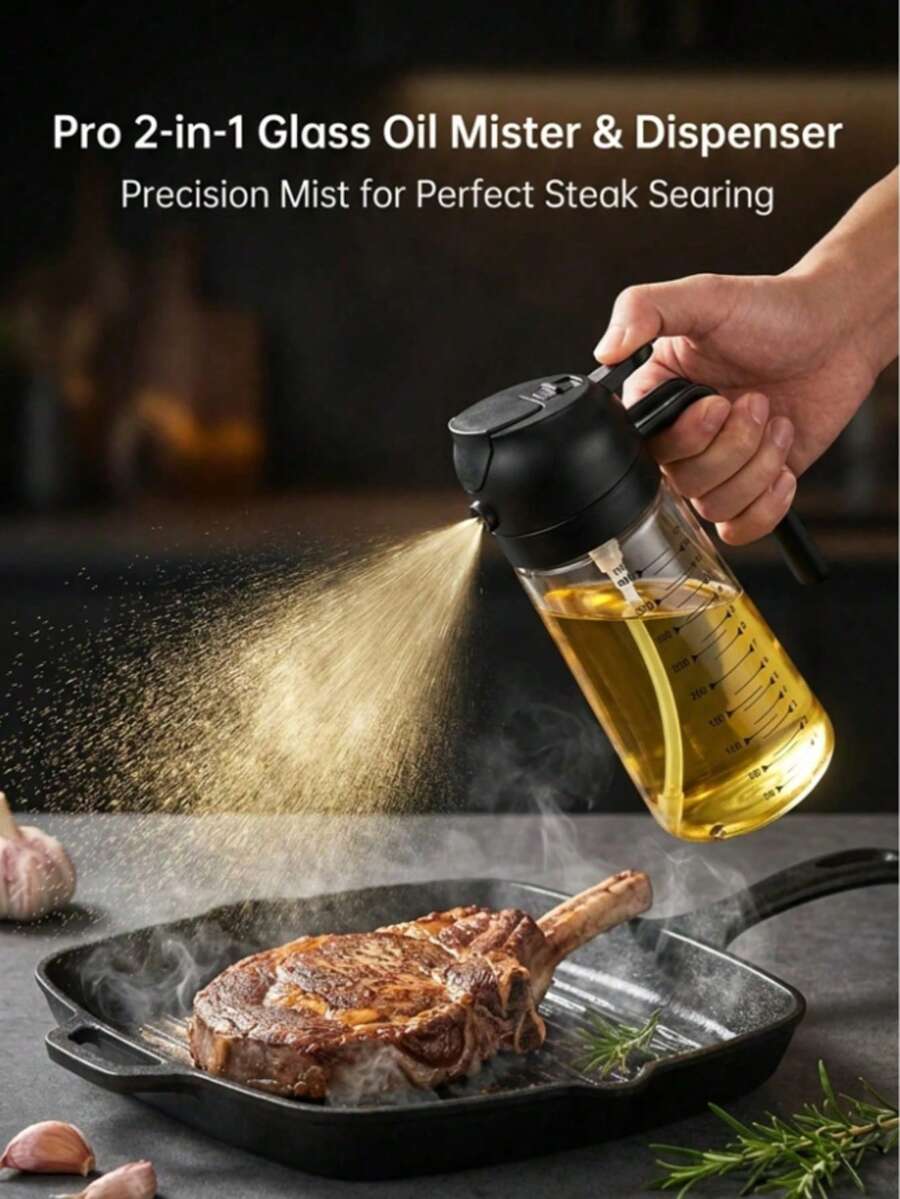 1 chai xịt dầu ô liu 2 trong 1 400ml, thiết kế xịt và rót kép, chai xịt dầu ăn chống tắc nghẽn có thể tái sử dụng với vạch chia rõ ràng, thiết kế tối giản màu đen trắng chống rò rỉ, dễ vệ sinh, thích hợp cho nấu ăn, dùng với nồi chiên không dầu, trộn salad, nướng, quay, chiên, phụ kiện nhà bếp hiện đại, dụng cụ nấu ăn gia đình.