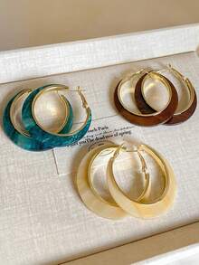 3 Pairs Vintage Resin Big Hoop Earrings, Elegant Minimalist Exaggerated Hoops, Suitable For Party, Vacation, And Daily Wear - Multicolor - View 8