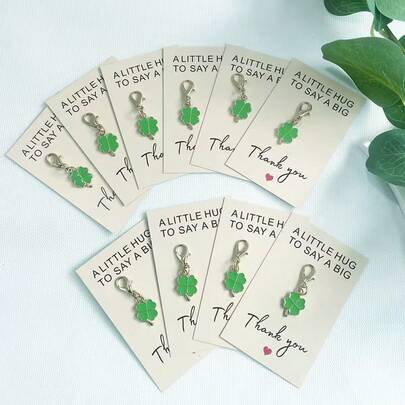 10pcs/20pcs Lucky Four-Leaf Clover Keychains, Including 10 Keychains + 10 Blessing Cards, Fresh Plant Bag And Car Key Decorative Pendants, Suitable For Graduation, Teacher's Gifts, Birthday Gifts, Mother's Day/Father's Day Gifts, Good Luck Gifts