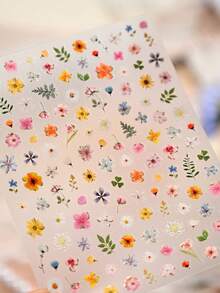 1pc 5D Vibrant Multicolor Wild Flower Blooming Nail Art Stickers, Daisy Leaf Nail Decals DIY Nail Decoration - Multicolor - View 2