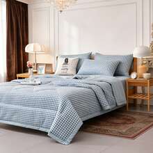 1pc Skin-Friendly Plaid + Floral Quilted Wide-Edge Summer Quilt, Soft & Fine, Moisture-Wicking & Breathable, Minimalist & Fashionable Air Conditioning Quilt - Jianyuexiaoge - View 6