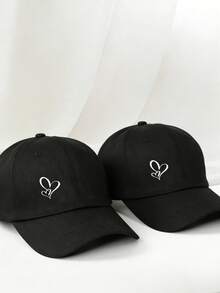 1 Or 2 Pcs Unisex Baseball Cap, Korean Style Soft Crown Baseball Hat, Solid Color/Heart Print, Casual Sun Hat, Curved Brim, Suitable For Daily Wear, Gift For Friends - Multicolor - View 12