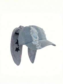 1pc Women's New Y2K Apocalyptic Bunny Ear Distressed Baseball Cap, Unique Street Hip Hop Snapback Hat - Bunny Hat - View 10