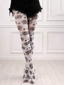 1 Pair Spring/Summer Versatile Devil's Eye Retro Print Pantyhose, Leggings, Sweet & Cool Fashion, High Elasticity & Comfort, Suitable For Daily Outfit, Fashion Item, Couples, Holiday Gifts - Multicolor - View 8