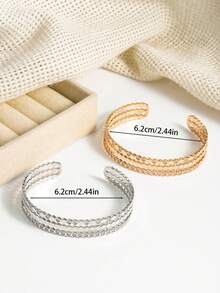 时尚奢华蜂窝状锆石开口戒指和手链套装，适合女性日常通勤、约会、节日礼物 - 金黃色 - 查看 5