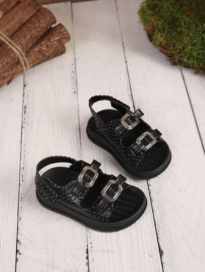 Sandalias planas con diamantes de imitación para niños, sandalias brillantes con