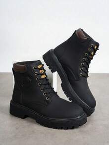 男女通用靴子，户外休闲大码黄色靴子，防水徒步靴，秋冬新品 - 黑色 - 查看 5