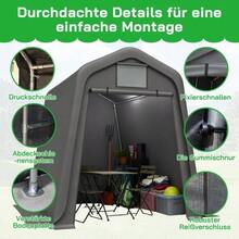 Abri de jardin gris 245 x 183 x 217 cm – Utilisation polyvalente : abri de jardin, abri à vélos ou carport. Matériau PE imperméable avec volets enroulables. Résistant aux UV et au vent. Montage facile. - Gris - Voir 9
