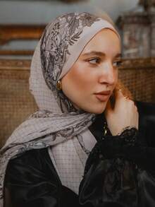 1 chiếc khăn voan in họa tiết, khăn choàng đầu sang trọng, màu sắc cổ điển dành cho nữ, có thể dùng làm khăn trùm đầu, khăn choàng, phụ kiện áo choàng, khăn che mặt, thích hợp để phối cùng váy. - khăn quàng cổ - Xem 13