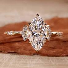 时尚百搭优雅大颗立方氧化锆18K镀金女士订婚戒指 - 金色 - 查看 6