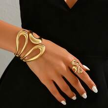 Fashionable Asymmetrical Cuff Bracelet & Ring Set, Punk Jewelry Suit, Party Gift, Date Jewelry - Geometry - View 1