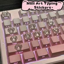 30Pcs DIY Keyboard Stickers, Crystal Key Heighteners For Computer Keys, Cute Minimalist Cat Paw Nail Art Typing Aid With Transparent Spacers To Protect Manicure From Damage. - View 1