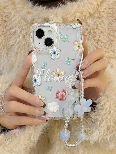 Ốp lưng điện thoại TPU chống rơi họa tiết hoa văn tối giản, thanh lịch, viền sóng, kèm phụ kiện vòng tay hạt cườm thủ công, tương thích với iPhone 17pro/17Air/17/17promax 16/11/16pro/16plus/16promax/16e/15Promax/13/14/12/XS/XR/7G/8PXR/7/8, 15Promax, 13, 14, X, 12/14.