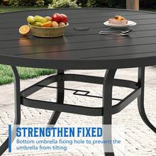 Round Outdoor Dining Table For 6, Weather Resistant Garden Table For Patio - 黑色 - 查看 6