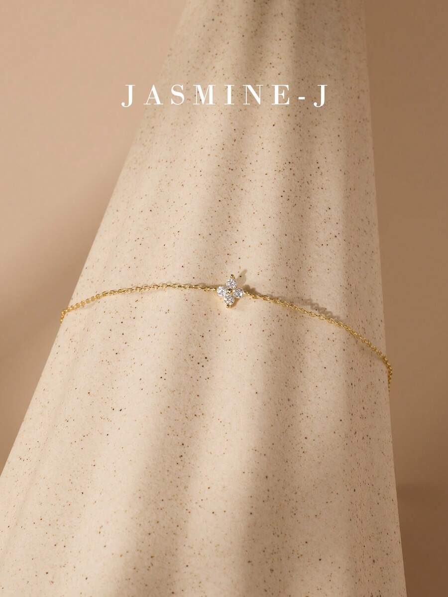 1条S925纯银四叶草手链，纯银四叶草手链，锆石花朵手链，经典女士手链，锆石手链，女士手链，节日礼物，送给女朋友/妈妈/朋友的完美礼物 - 彩色 - 查看 1