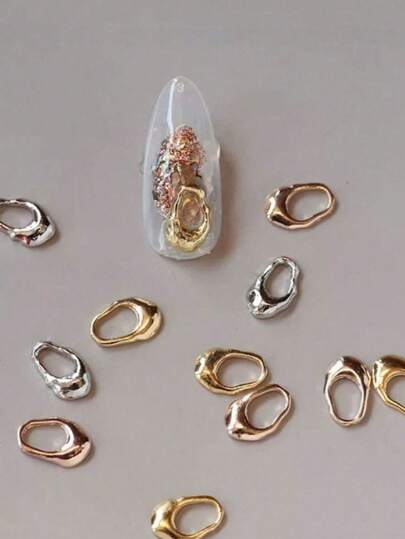 10个日式简约镂空不对称圆形金属美甲装饰品