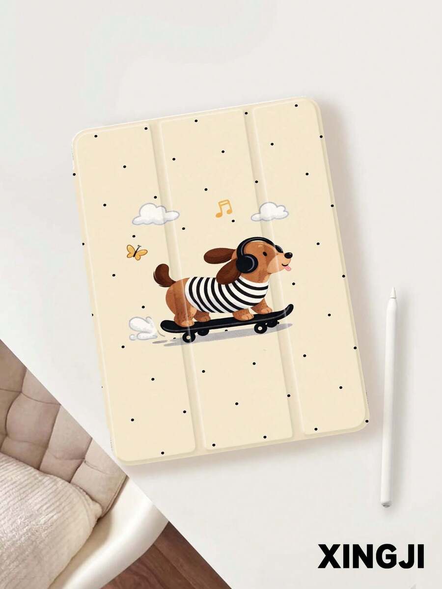 1pc Cute Cartoon Skateboard Puppy Pattern Tablet Protective Case, Compatible With IPad 10.2 Inch 10th/ (A16) 11 Inch 11th 2025, Pro 11 2021/2020, Galaxy Tab A8 10.5 Inch 2022, Matepad 10.4/Tab, With Pencil Slot, Anti-Drop, Tablet Stand Protective Cover, Support Auto Sleep/Wake - Multicolor - View 1