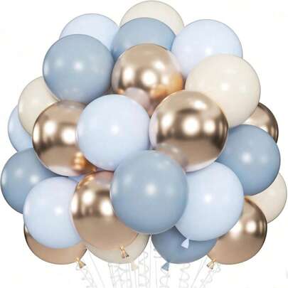 32pcs/Set 10-Inch Matte Blue, Macaron Blue, Metallic Champagne Gold And Vintage Sand White Balloons, Suitable For Christmas Decoration, Birthday, Wedding And Other Indoor/Outdoor Decor, Bridal Shower, Balloon Arrangement, Balloon Party, Photo Booth Backdrop, Christmas House Decor