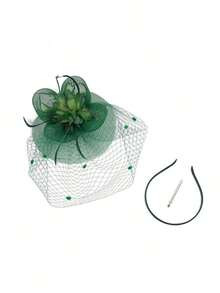 1pc 20s/50s Style Mini Hat, Pillbox Hat, Tea Party Headpiece With Veil, Suitable For Girls And Women - 彩色 - 查看 7
