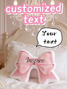 1pc Customized Pink Bow-Shaped Throw Pillow, Personalized Name Cushion, Bowknot Decorative Pillow, Suitable For Bedroom, Bed, Sofa, Living Room Decor, Great For Home Decor, Birthday, Valentine's Day, Anniversary - Multicolor - View 4