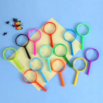 10pcs Creative Mini Plastic Colorful Magnifying Glass, Cute Reading Magnifier, Portable, Random Color Assorted