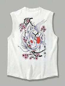 Fractyr Men's Fashion Casual Vacation Streetwear Vest | Cherry & English Element Print | Exquisite Design | Summer Must-Have | Versatile And Easy To Wear, Cotton Feel | The Best Gift For Friends | Showcase Your Unique Personality - White - View 6
