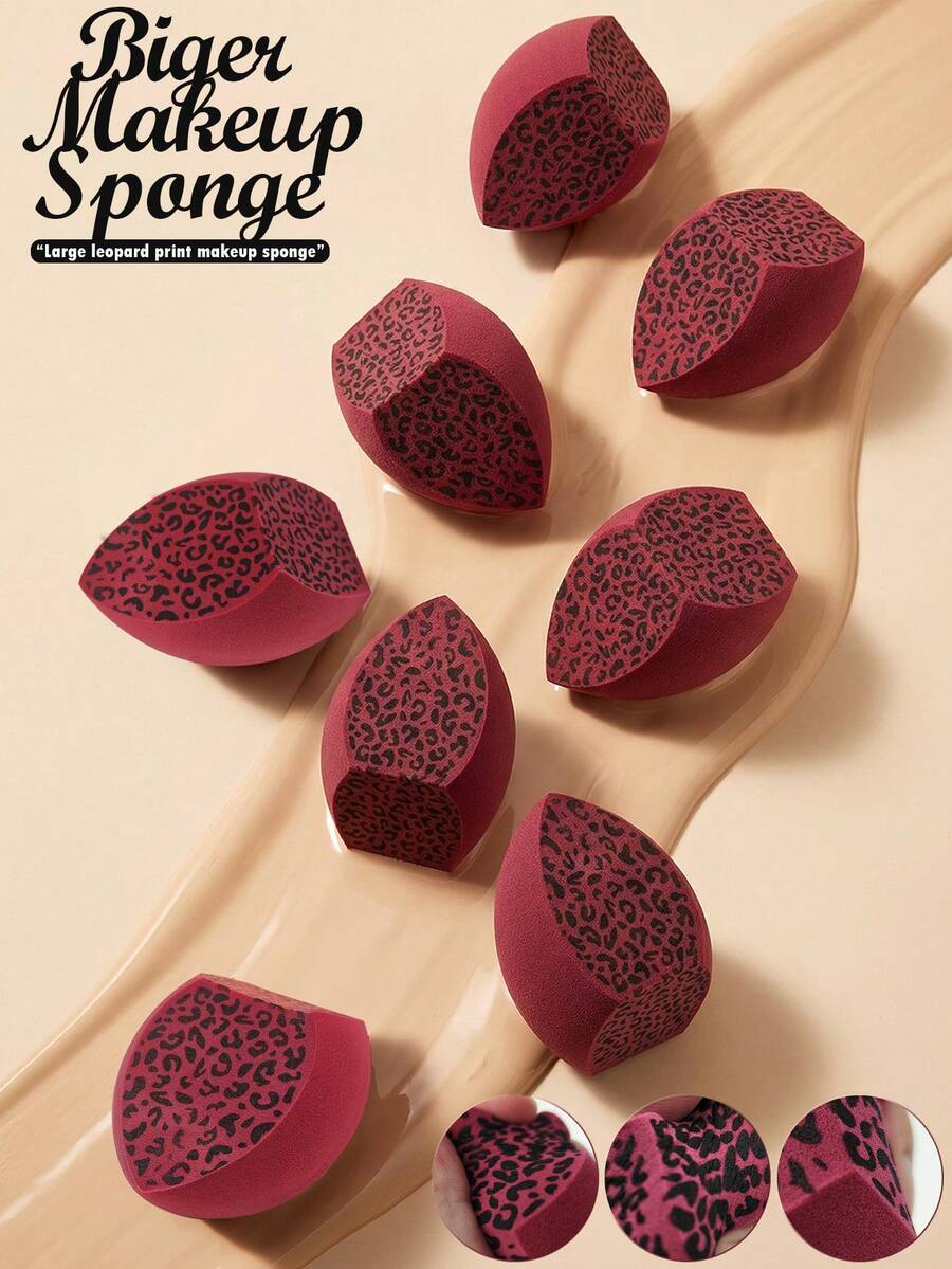 Large Leopard Red Makeup Blender Sponges 4/8Pcs Latex-Free Water Expanding For Face Makeup Foundation Concealer Blush Contouring - Multicolor - View 1