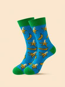 1/2/5双装 男士春夏新款创意舒适香蕉街中筒袜 - 藍色 - 查看 9