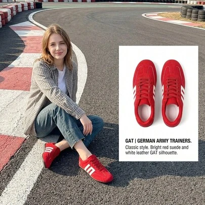 2026 New Spring/Summer Formula Racing Car Shoes, Unisex Flat Round Toe Suede Casual Sneakers, Lace-Up Thin Retro Vulcanized Shoes, Couples Styles, Red