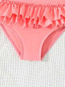 Baby Girl Ruffled Bow Decor Swimsuit Set, Fashionable Summer Holiday - Pink - View 3