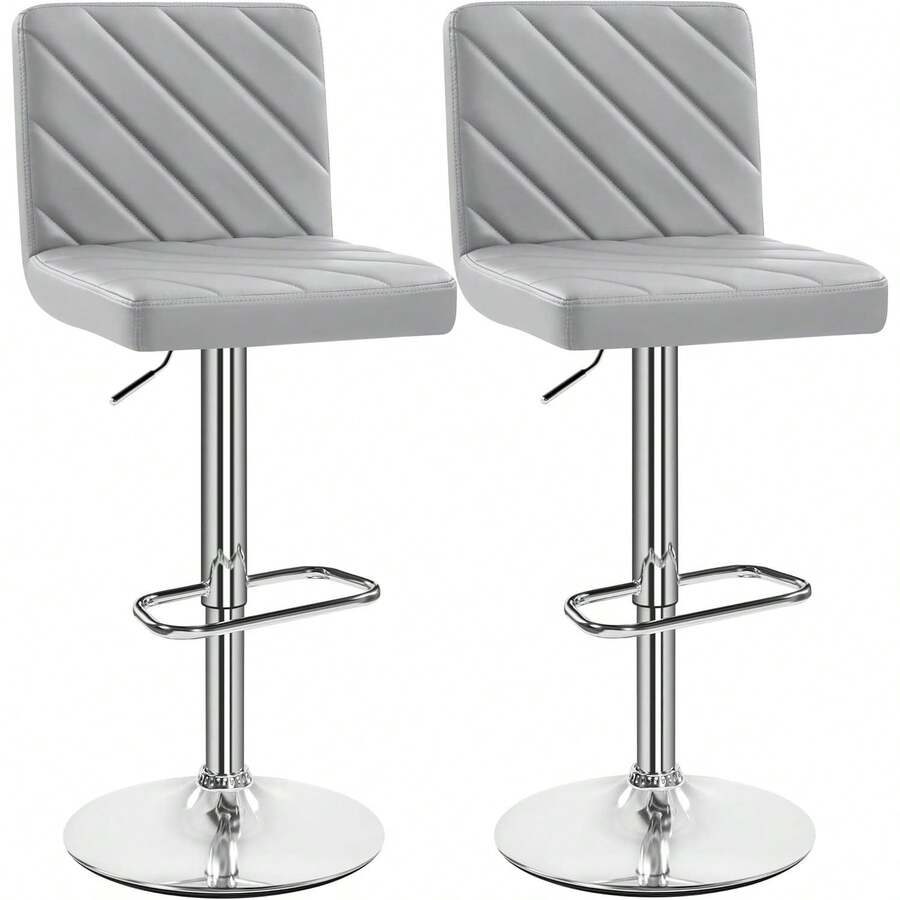 Barstools Set Of 2, Modern Height Adjustable Swivel Bar Chairs, Faux Leather Counter Stools With Backrest And Footrest - Light Grey Without Armrest - View 1