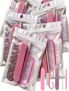 5 Pieces Per Set. Nail And Foot Care Set, Professional Nail Set, Nail Care Tools, Double-Sided Disposable Nail Files, Wooden Dead Skin Pusher, Nail Cleaning Tools, Nail Sticks, Nail Brush - Suitable For Professional And Home Nail Artistry - Multicolor - View 3