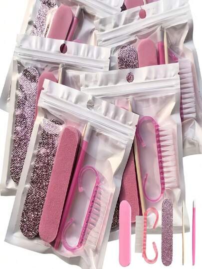 Set de 5 piezas. Juego de cuidado de uñas y pies, set profesional de uñas, herramientas de cuidado de uñas, limas de uñas desechables de doble cara, empujador de piel muerta de madera, herramientas de limpieza de uñas, palitos de uñas, cepillo de uñas - Adecuado para manicura profesional y casera