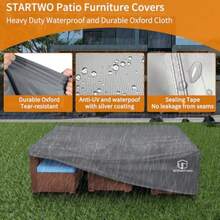 STARTWO - Fundas para muebles de patio impermeables antirayos UV resistentes a los desgarros 500D de 7 a 12 asientos para sofá seccional y sillas de mesa 110 x 84 x 28 pulgadas color gris - Gris - Ver 3