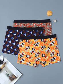 Disney 3条装卡通涂鸦印花男士内裤，松紧腰带男士平角内裤 - 彩色 - 查看 5