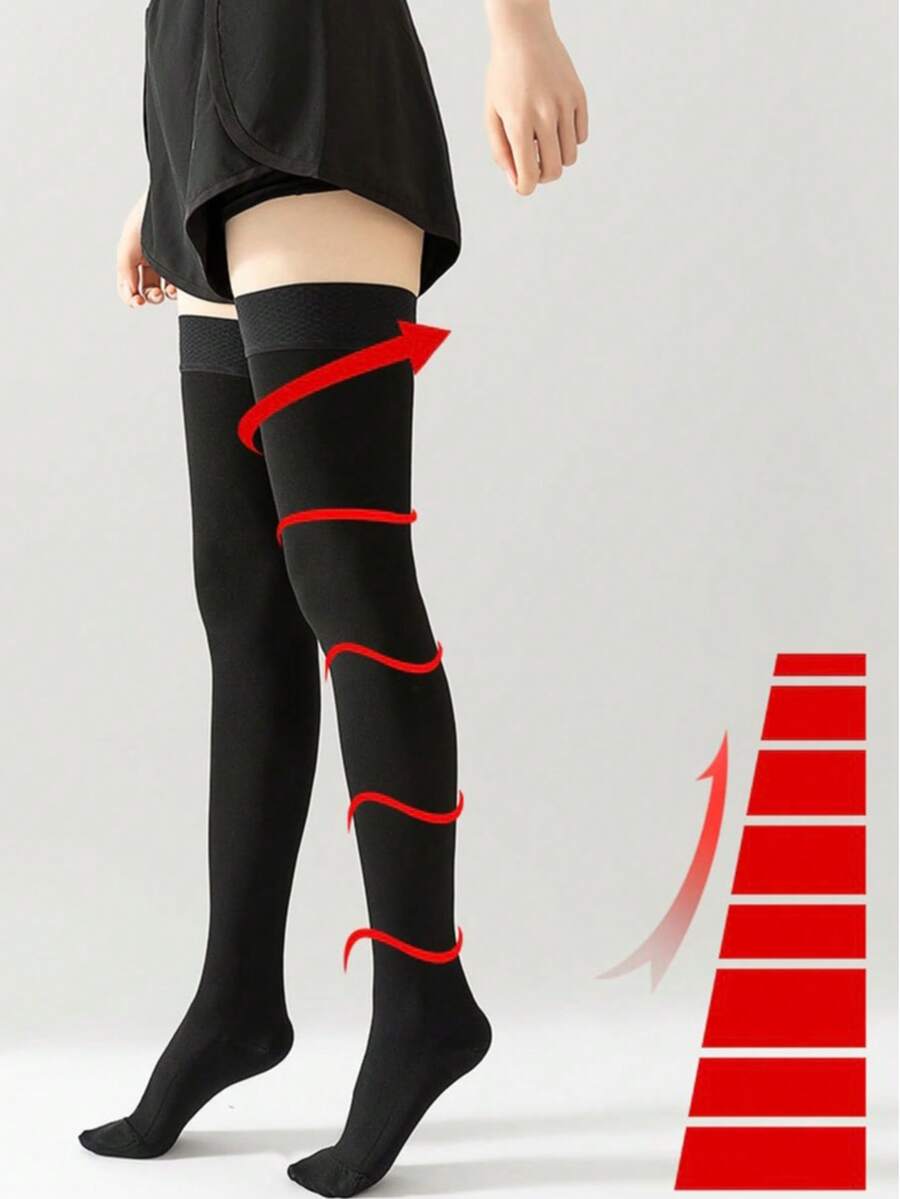 1 Pair Women's Thigh Compression Socks - Graduated Compression, Lightweight And Breathable, Closed-Toe Non-Slip, Comfortable - Multicolor - View 1