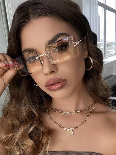 1 par de gafas rectangulares de metal sin montura de moda unisex, elegantes accesorios de gafas, ligeros para el verano, uso diario, negocios, viajes y ocasiones sociales, versátiles