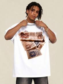 Camiseta estampada para hombre Y2K estampado, estilo callejero Diseño de Cupón de Comida camiseta para hombre con gráficos de ropa urbana - Blanco - Ver 5